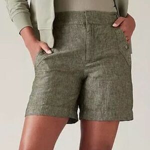 Athleta Voyager Linen Shorts NWT Size 20 Aspen Olive